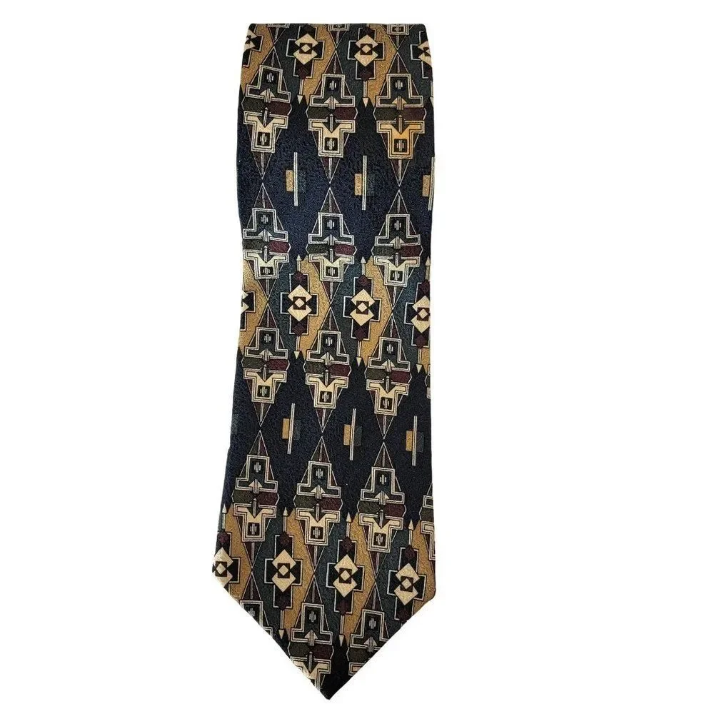 Arnold Palmer Silk Geometric Mens Necktie Tie 62 Inches Aztec Western Print Blue